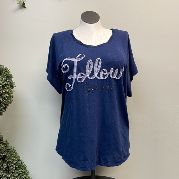 💗Lane Bryant | Follow Your Heart Embellished Blue Sleeveless Tee Womens Sz 22/24 - Picture 2 of 6